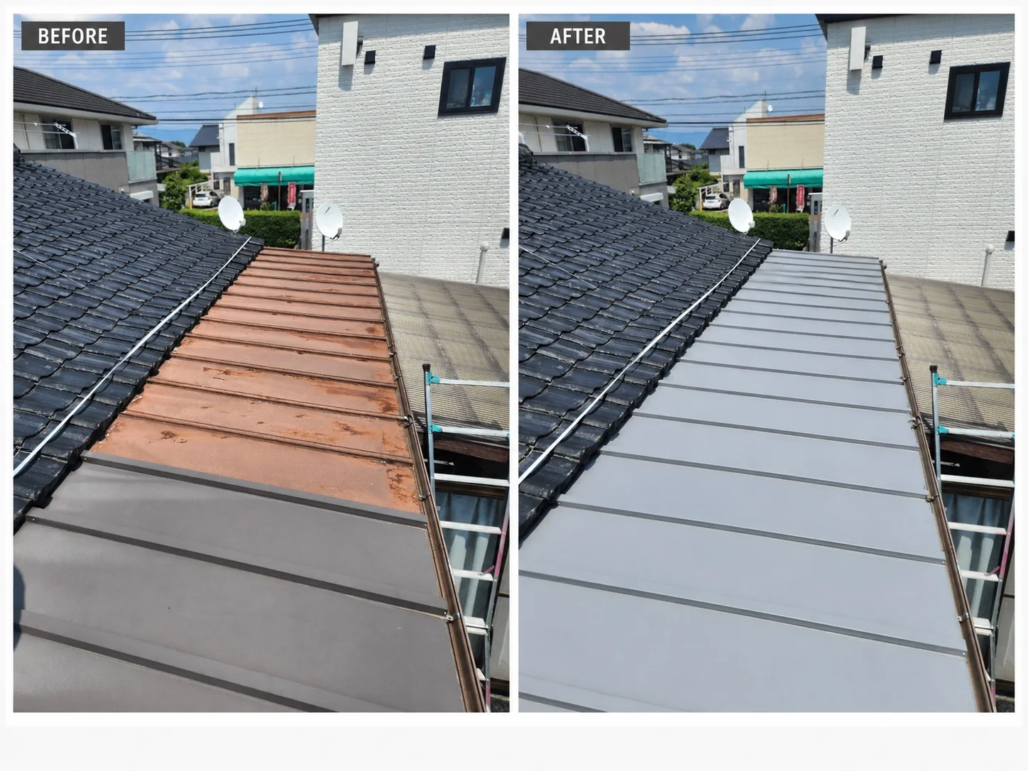 熊本県内の金属屋根サビ改修工事のBefore・After